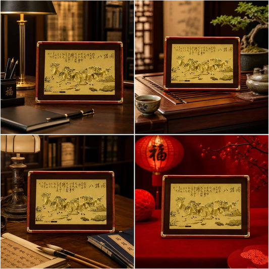 24K Gold Eight Horses Painting in Office - Lifestyle Scene