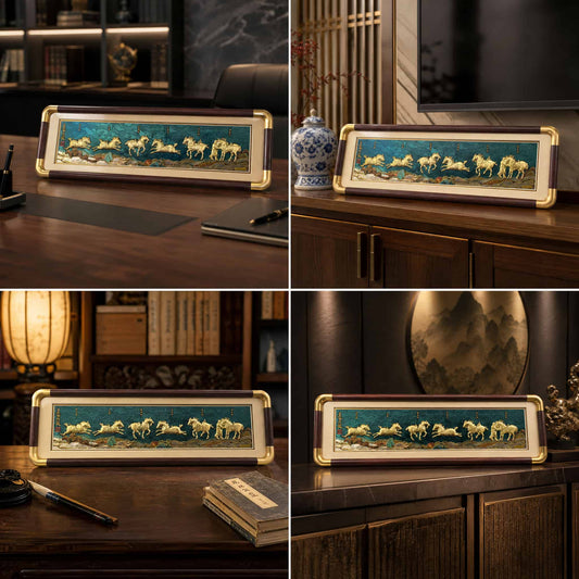 24K Gold Royal Six Horses Artwork in Office - Lifestyle Scene