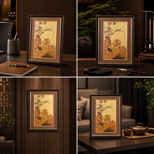 24K Gold Three Suns Prosperity Artwork in Living Room - Lifestyle Scene