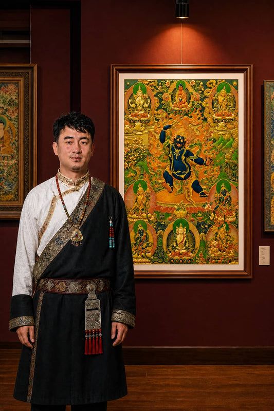 24K Gold Acala Thangka Master Certification - Rebgong Heritage Artisan Signed Thangka Art design by Master Xi