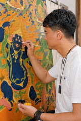 24K Gold Acala Thangka Face Eyes Detail - Flaming Sword Rope Vajra Crown Wrathful Fudomyo design by Master Xi
