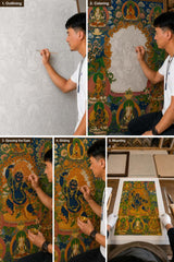 24K Gold Acala Thangka Painting Process - Master Hand Drawing Outlining Coloring Gilding Mounting Steps design by Master Xi