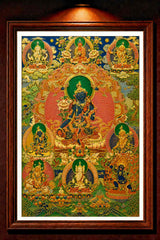 24K Gold Akashagarbha Thangka Panorama Framed - Wealth Bodhisattva Xukongzang Sacred Art Wall Display design by Master Xi