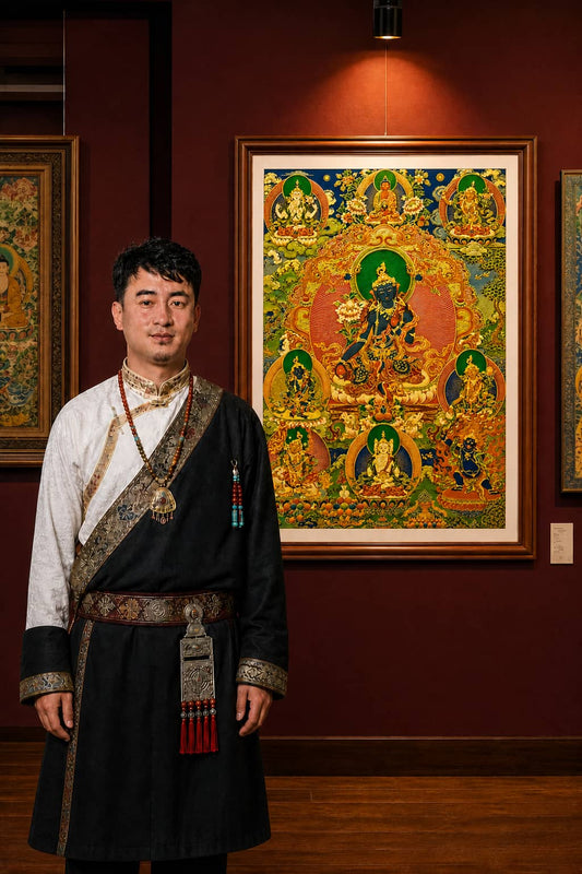 24K Gold Akashagarbha Thangka Master Certification - Rebgong Heritage Artisan Signed Thangka Art design by Master Xi