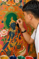24K Gold Akashagarbha Thangka Face Eyes Detail - Jewel Lotus Sword Crown Xukongzang design by Master Xi