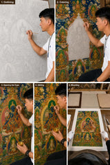 24K Gold Akashagarbha Thangka Painting Process - Master Hand Drawing Outlining Coloring Gilding Mounting Steps design by Master Xi