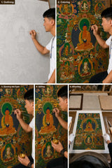 24K Gold Amitabha Thangka Painting Process - Master Hand Drawing Outlining Coloring Gilding Mounting Steps design by Master Xi