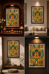 24K Gold Amitabha Thangka Scene Atmosphere - Meditation Altar Spiritual Space Living Room Buddhist Shrine design by Master Xi