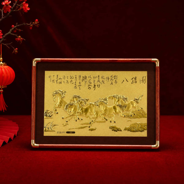 24K Gold Eight Horses Painting Artwork | Master Xi