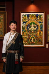 24K Gold Four-Armed Avalokitesvara Thangka Master Certification - Rebgong Heritage Artisan Signed Thangka Art design by Master Xi