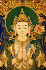 24K Gold Four-Armed Avalokitesvara Thangka Gold Craft Close Up - Au 999 Pure Gold Detail Texture Sacred Art design by Master Xi