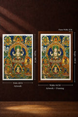 24K Gold Four-Armed Avalokitesvara Thangka Size Scale - Living Room Altar Office Space Comparison Framed Unframed design by Master Xi
