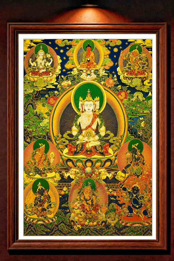 24K Gold Mahavairocana Thangka Panorama Framed - Vairocana Buddha Sacred Art Wall Display Master Xi