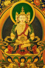 24K Gold Mahavairocana Thangka Gold Craft Close Up - Au 999 Pure Gold Detail Texture Sacred Art Master Xi