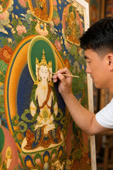 24K Gold Mahavairocana Thangka Face Eyes Detail - Five Wisdom Crown Mandala Backlight Wisdom Fist Mudra Master Xi