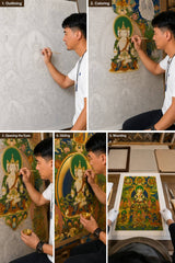 24K Gold Mahavairocana Thangka Painting Process - Master Hand Drawing Outlining Coloring Gilding Mounting Steps Master Xi