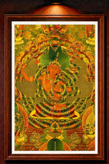 24K Gold Manjushri Thangka Panorama Framed - Wisdom Bodhisattva Wenshu Sacred Art Wall Display design by Master Xi