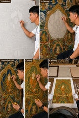 24K Gold Manjushri Thangka Painting Process - Master Hand Drawing Outlining Coloring Gilding Mounting Steps design by Master Xi