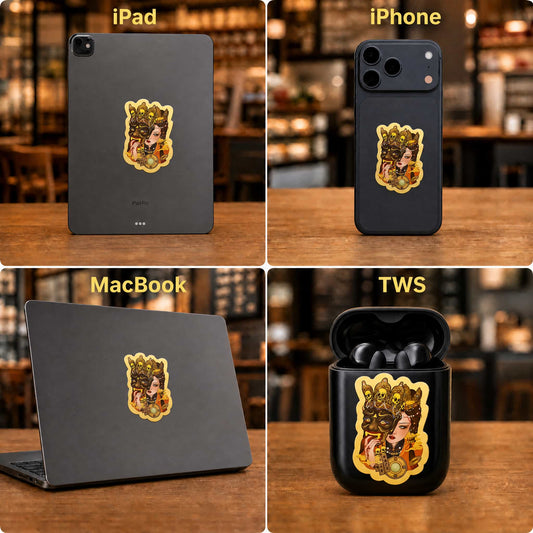 24K Gold Phone Sticker Wealth Tibetan Goddess on iPhone 17 , Lifestyle Scene design by Master Xi.