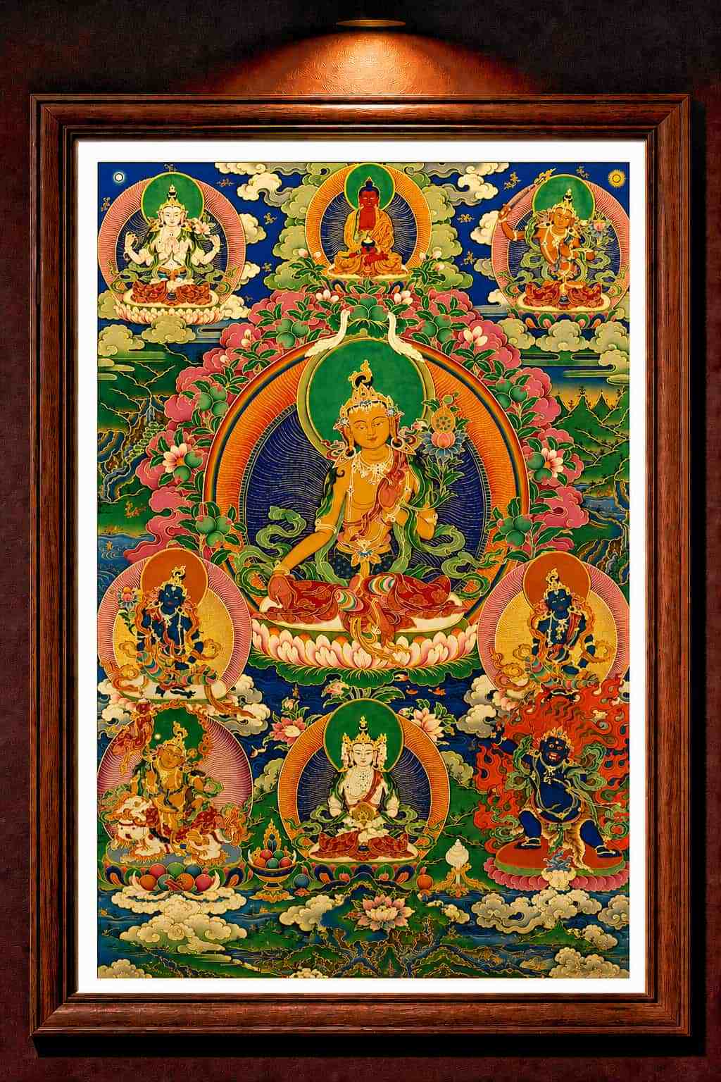24K Gold Samantabhadra Thangka Panorama Framed - Universal Virtue Bodhisattva Sacred Art Wall Display design by Master Xi