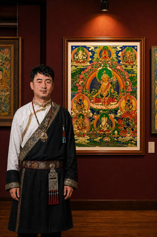24K Gold Samantabhadra Thangka Master Certification - Rebgong Heritage Artisan Signed Thangka Art design by Master Xi