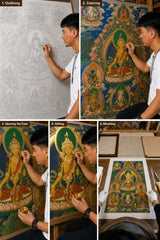 24K Gold Samantabhadra Thangka Painting Process - Master Hand Drawing Outlining Coloring Gilding Mounting Steps design by Master Xi